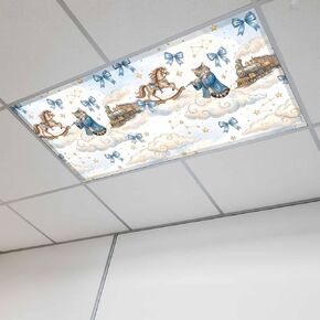 Funny Cartoon Magnetic Fluorescent Light Covers for Ceiling Lights 2x4 Ft,Blue Cute Cat Train Cloud Star Bow Knot Office Classroom Kitchen Drop Ceiling Light Covers Filters Shade Panel 3 Packs in Kuwait