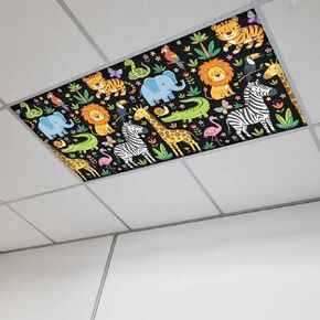 Cartoon Animals Magnetic Fluorescent Light Covers for Ceiling Lights 2x4 Ft,Cute Funny Botanical Zebra Giraffe Beige Office Classroom Kitchen Drop Ceiling Light Covers Filters Shade Panel 3 Packs in Kuwait