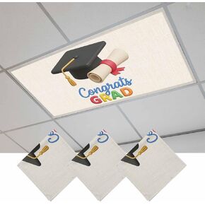 Graduation Magnetic Fluorescent Light Covers for Ceiling Lights 2x4 Ft, Grad Cartoon School on Linen Office Classroom Kitchen Drop Ceiling Light Covers Lighting Filters Shade Panel 3 Packs in Kuwait