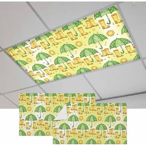 Cute Green Umbrella Magnetic Fluorescent Light Covers for Ceiling Lights 2x4 Ft, Cartoon Rain Boots Office Classroom Kitchen Drop Ceiling Light Covers Lighting Filters Shade Panel 2 Packs in Kuwait