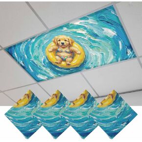 Summer Puppy Magnetic Fluorescent Light Covers for Ceiling Lights 2x4 Ft, Blue Ocean Oil Painting Swimming Ring Office Classroom Kitchen Drop Ceiling Light Covers Lighting Filters Shade Panel 2 Packs in Kuwait