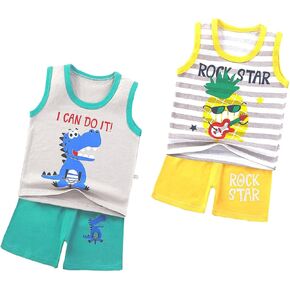 Vagefun Toddler Baby Boy Summer Clothes Cute Dinosaur Tank Tops+Shorts Outfits Lightweight Elastic Cotton Short Sets in Saudi Arabia
