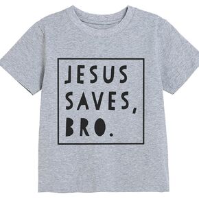 Toddler Jesus Saves Bro Shirts Boys Easter Short Sleeve Tops Kids Cotton Crew Neck T-Shirts Grey 7T in Kuwait
