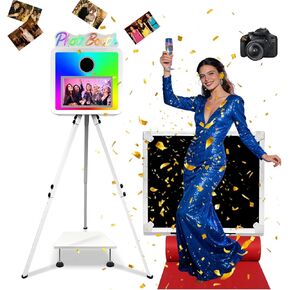Portable Mirror Photo Booth with 15.6inch Touch Screen, Selfie Photobooth Machine with Flight Case & Printer Stand for Wedding Graduation Party (Black, Photo Booth + Printer) in Saudi Arabia