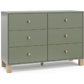 Storkcraft California 6-Drawer Double Dresser, Olive with Driftwood | GREENGUARD Gold Certified, Wood Dresser, Spacious Storage Organizer for Kids Bedroom, Safety Interlocking Drawer System in Saudi Arabia