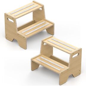 Step Stool for Toddler Wooden 2-Pack, Anti-Slip, for Potty Training | 2-Step Stool with Portable Handles, Triangular Structure, for Kitchen, Bathroom, Bedroom, Toilet, Ages 1-8Y, 170-lb Capacity in Kuwait