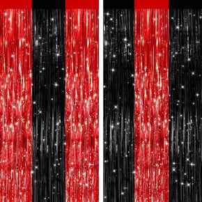 2 Pack Burgundy Tinsel Fringe Curtains, Party Backdrop Decor | Metallic Finish, Easy Peel & Stick Setup, Photo Booth Backdrop, Perfect for Christmas Wedding Birthday Celebration Decor in Kuwait