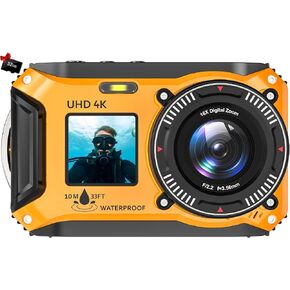 4K Underwater Camera 64MP 33FT Waterproof, 32GB Card Dual-Screen Dustproof | Suitable for Snorkeling, Vacation, UHD Autofocus Point-and-Shoot, Compact , Floatable, 1500mAh Battery, Type-C, Blue in Saudi Arabia