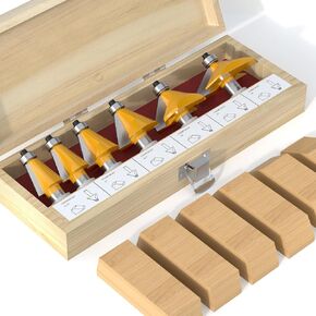 FivePears 6 PCS Chamfer Router Bit Set 1/2 Inch Shank, Edge Forming Bevel Carbide Tipped Router Bit with Bearing, Miter Angle Milling Cutters Tool, Including 11.25, 15, 22.5, 30, 45, 60 Degree in Saudi Arabia