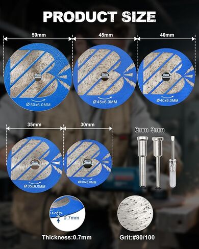 Tile Saw Blade Set, 5PCS Mortar Raking Disc | Tile Blade1-3/16"/1-3/8"/1-9/16"/1-3/4"/2" for Ceramic Tile Porcelain Grout Cleaning with 1/8"/1/4" Shank & Screwdriver*1 in Kuwait