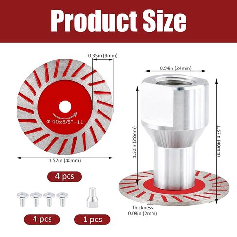 4 Pack 1.57 in (40mm) Diamond Saw Blades Set with 5/8-11 Arbor, Mini Diamond Engraving Blade for Granite Marble, Precision Stone Cutting Made Easy(4×Blades+1×Flange+4×Screws) in Kuwait