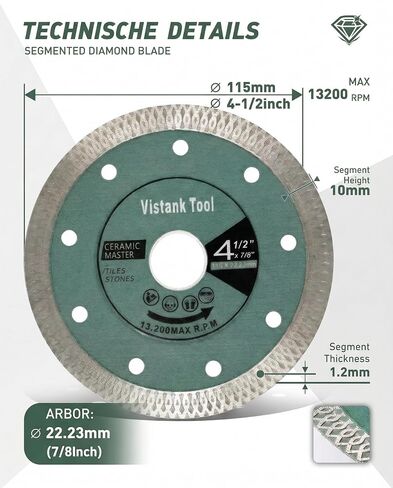 2-Pack 4.5 Inch Diamond Blade for Angle Grinder, 4 1/2 Inch Diamond Tile Blade for Porcelain Ceramic Granite Marble, Super Thin Chip-Free Smooth Dry Wet Cut Tile Cutting Disc, 7/8 Arbor in Kuwait