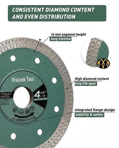 2-Pack 4.5 Inch Diamond Blade for Angle Grinder, 4 1/2 Inch Diamond Tile Blade for Porcelain Ceramic Granite Marble, Super Thin Chip-Free Smooth Dry Wet Cut Tile Cutting Disc, 7/8 Arbor in Kuwait