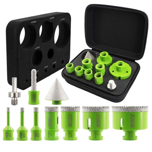 Diamond Core Drill Bits Set - 10pcs Tile Hole Saw Kit 6/8/10/25/35/50/65mm with 2" Diamond Beveling Chamfer Bits for Porcelain Ceramic Tile Granite Marble in Kuwait