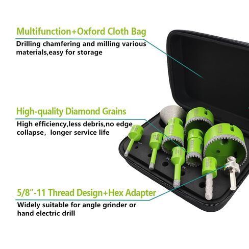 Diamond Core Drill Bits Set - 10pcs Tile Hole Saw Kit 6/8/10/25/35/50/65mm with 2" Diamond Beveling Chamfer Bits for Porcelain Ceramic Tile Granite Marble in Kuwait