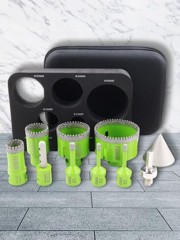Diamond Core Drill Bits Set - 10pcs Tile Hole Saw Kit 6/8/10/25/35/50/65mm with 2" Diamond Beveling Chamfer Bits for Porcelain Ceramic Tile Granite Marble in Kuwait