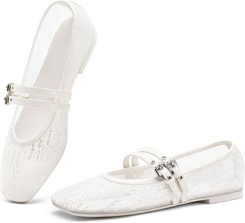 FITORY Mary Jane Shoes Women, Dress Ballet Flats Work Business Casual | Black Fall White Comfortable Mesh Office Leopard Print Foldable Wedding Square Toe Strap Suede Non Slip Travel in Kuwait