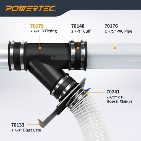 POWERTEC 2-1/2 Inch Y Fitting for 2 1/2 Inch Hose, 2 1/2 Inch Hose Connector Fittings for Dust Collection System, 1 pack (70179V) in Kuwait