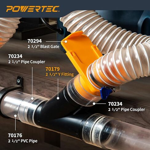 POWERTEC 2-1/2 Inch Y Fitting for 2 1/2 Inch Hose, 2 1/2 Inch Hose Connector Fittings for Dust Collection System, 1 pack (70179V) in Kuwait