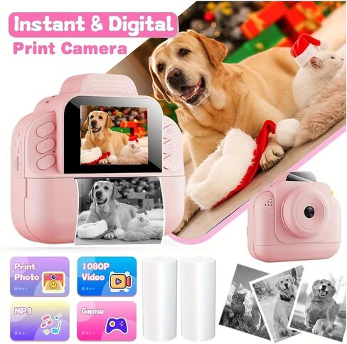 Instant Camera Kit with1080P HD Video, 2-Inch Display,USB Dual Power,Easy Photo Editing & Games Ideal for Birthdays,Valentine's,(Purple) in Kuwait