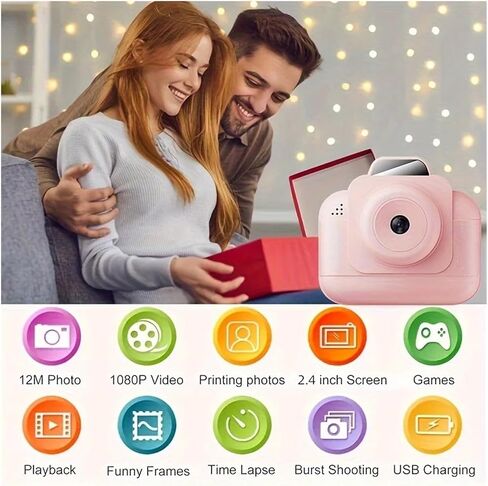 Instant Camera Kit with1080P HD Video, 2-Inch Display,USB Dual Power,Easy Photo Editing & Games Ideal for Birthdays,Valentine's,(Purple) in Kuwait