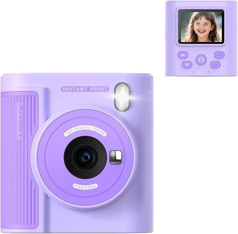Kids Instant Print Camera 1080P HD Digital Camera for Children Dual Lens Selfie Video Camera with 3 Rolls Paper Games Gift(Pink) in Kuwait