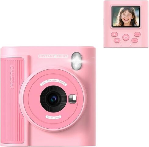 Kids Instant Print Camera 1080P HD Digital Camera for Children Dual Lens Selfie Video Camera with 3 Rolls Paper Games Gift(Pink) in Kuwait