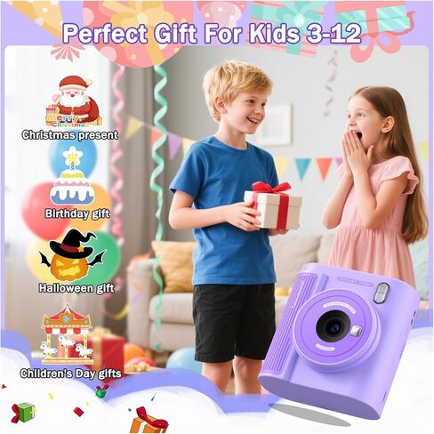 Kids Instant Print Camera 1080P HD Digital Camera for Children Dual Lens Selfie Video Camera with 3 Rolls Paper Games Gift(Pink) in Kuwait