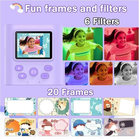 Kids Instant Print Camera 1080P HD Digital Camera for Children Dual Lens Selfie Video Camera with 3 Rolls Paper Games Gift(Pink) in Kuwait