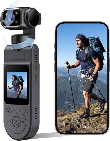 Body Camera with Audio & Video Recording Handheld Vlogging Camera | 1080P FHD | 270° Rotationg Lens | Night Vision | Connects to Phone | 1.54in Screen | Magnetic Clip | Camera for Vlogging in Kuwait