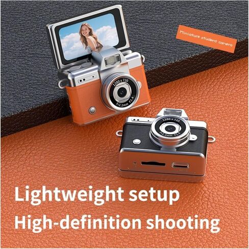 1.47" 180° Flip Thumb Keychain Retro CCD Mini Camera | Portable Digital Camera with Neck Strap & Memory Card Slot(Orange) in Kuwait