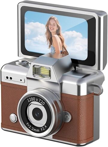 1.47" 180° Flip Thumb Keychain Retro CCD Mini Camera | Portable Digital Camera with Neck Strap & Memory Card Slot(Orange) in Kuwait