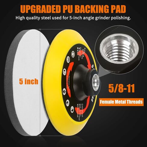 Upgraded 5 Inch Hook and Loop Backing Pad Plate 5/8-11 Threads, Angle Grinder Sanding Disc Attachments with Interface Foam Sanding Pad, Grinder Buffer Accessories for Wood Metal Polishing in Kuwait