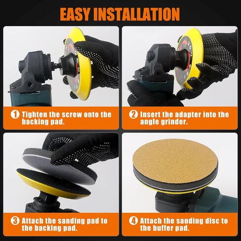 Upgraded 5 Inch Hook and Loop Backing Pad Plate 5/8-11 Threads, Angle Grinder Sanding Disc Attachments with Interface Foam Sanding Pad, Grinder Buffer Accessories for Wood Metal Polishing in Kuwait