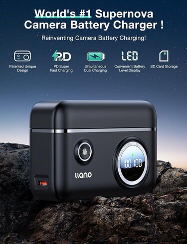 llano NP-FW50 Battery & 18W Fast Charger Set for Sony, 1080 mAH 2 Pack | for Sony Alpha A6400 A6000 ZV-E10 A7ii A7rii A6300 A6500 A7s A7 A7sii A7s A5100, Smart Digital Display, Magnetic Snap Cover in Kuwait