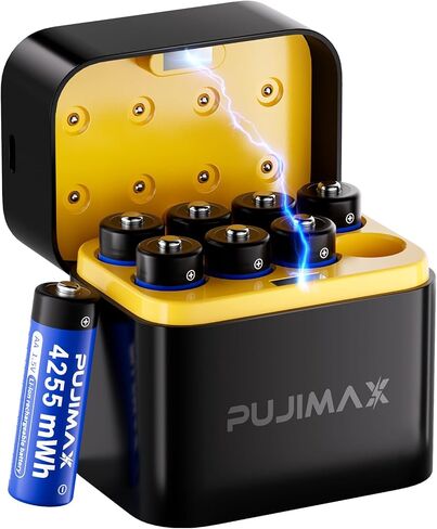 PUJIAMX Rechargeable AA Batteries Lithium 4255mWh with Charger–High Capacity 1.5V Double a Batteries,2000+ Cycle aa Battery Cells for Remote Controls,Game Controllers,Toys,Flashlights,12-Pack in Kuwait