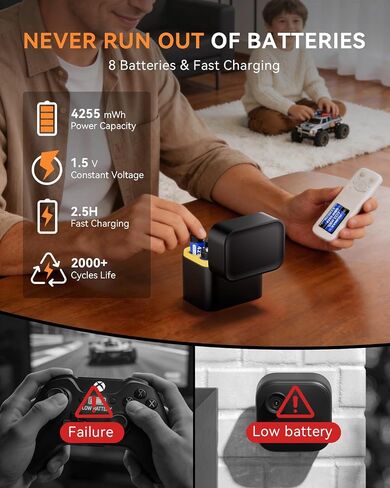 PUJIAMX Rechargeable AA Batteries Lithium 4255mWh with Charger–High Capacity 1.5V Double a Batteries,2000+ Cycle aa Battery Cells for Remote Controls,Game Controllers,Toys,Flashlights,12-Pack in Kuwait