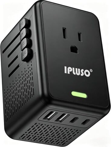 220V to 110V Voltage Converter US to Europe for Hair Dryer, Power Converter Adapter Combo with Fast Charging 2 USB A & 2 USB C, International Adapter European Travel Converter C G A I (Black) in Kuwait