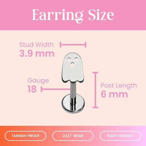 Ghost Flat Back Stud – ASTM-F136 Implant Grade Titanium - Push Pin Design for Sensitive Ears (Single Earring) in Kuwait