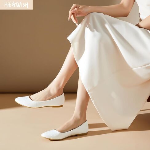HEAWISH Womens Leather Dress Shoes Crocodile Print Ballet Flats | Comfortable Office Slip On Loafers,PU Lightweight,Work Shoes With Memory Foam in Kuwait