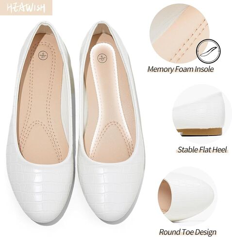 HEAWISH Womens Leather Dress Shoes Crocodile Print Ballet Flats | Comfortable Office Slip On Loafers,PU Lightweight,Work Shoes With Memory Foam in Kuwait