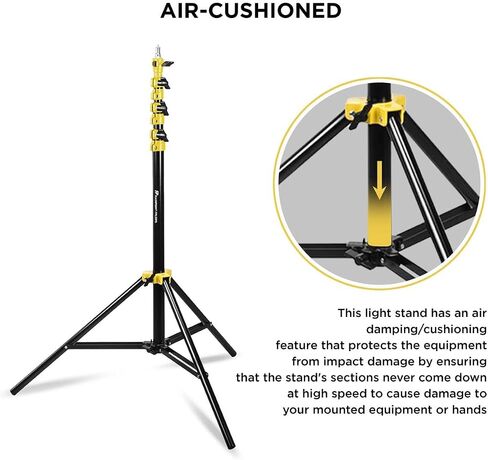 Flashpoint Color Coded Pro Air Cushioned Heavy Duty Light Stand for Photography, This Portable Photography Light Stand Tripod is Lightweight and Durable (V2) (Yellow, 9.5') in Kuwait