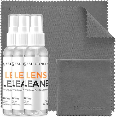K&F CONCEPT Cleaner Spray Kit,with Microfiber Cloth X3,Glasses Cleaner X3 | 60ml Mild Cleaning Liquid,High Density Cloths,Individually Packaged,Washable & Reusable,For Eyeglasses,Screen,and Camera,MK01 in Kuwait