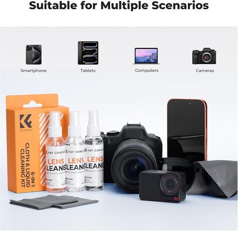 K&F CONCEPT Cleaner Spray Kit,with Microfiber Cloth X3,Glasses Cleaner X3 | 60ml Mild Cleaning Liquid,High Density Cloths,Individually Packaged,Washable & Reusable,For Eyeglasses,Screen,and Camera,MK01 in Kuwait