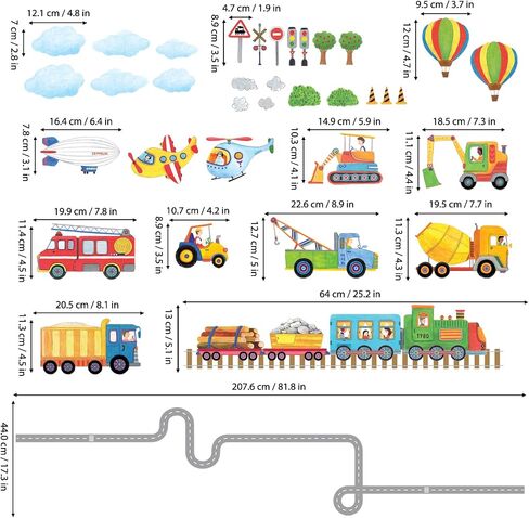DECOWALL SG2-2107 Construction Transportation Wall Decals Car Truck Tractor Road Stickers for Kids Boys Living Room Decor Bedroom Playroom Nursery Peel and Stick Removable in Kuwait
