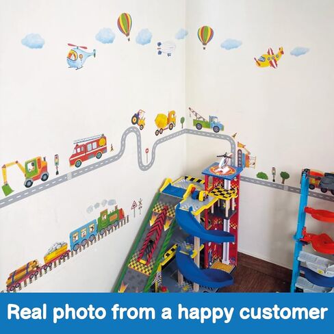 DECOWALL SG2-2107 Construction Transportation Wall Decals Car Truck Tractor Road Stickers for Kids Boys Living Room Decor Bedroom Playroom Nursery Peel and Stick Removable in Kuwait