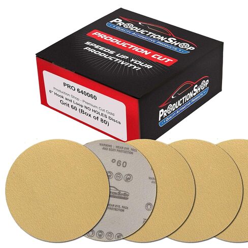 ProductionShop Premium 6" Gold Sanding Discs, 100 Disc Variety Pack, Grits 60, 80, 100, 120, 150, 180, 220, 320, 400, 600 - Hook & Loop Sandpaper, DA, Random Orbital Sander - Sand Auto Paint, Wood in Kuwait
