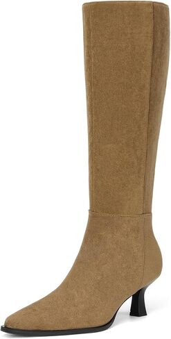 DREAM PAIRS Women's Kitten Heel Knee High Boots | 2.5" Low Kitten Heel, Pointed Toe Zipper Boots, Comfortable, Soft Boots Shaft, Easy Pull-on, Women's Knee High Dress Boots in Kuwait