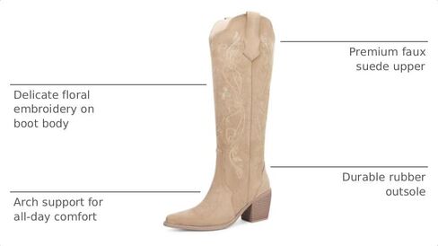 wetkiss Women's Pointed Toe Cowboy Boots | Knee High Cowgirl Boots, Retro Embroidery, Chunky Heel, Pull-On, Style for a Classic Western Look,Stable and Comfortable in Kuwait