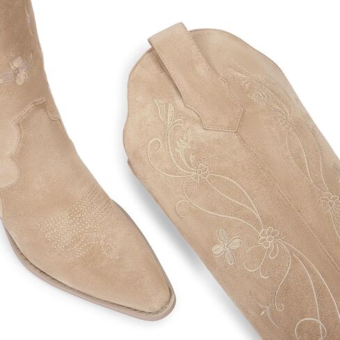 wetkiss Women's Pointed Toe Cowboy Boots | Knee High Cowgirl Boots, Retro Embroidery, Chunky Heel, Pull-On, Style for a Classic Western Look,Stable and Comfortable in Kuwait